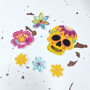 Colorful Floral and Sugar Skull Patch Set, Iron On, 6 Piece, Assorted